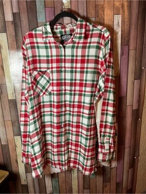 One 24 Rags Red Green White Plaid Flannel Santa On Back Women’s XXXL NWT